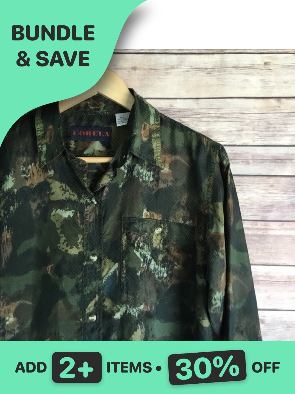 COREEN Silk Camo Button Front Shirt